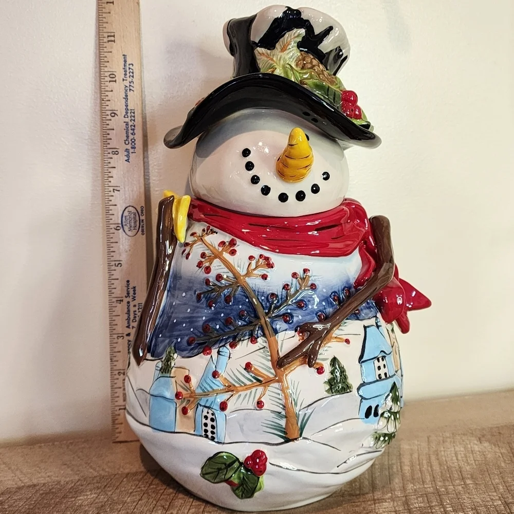 Blue Sky Heather Goldminc Ceramic Snowman Cookie Jar Night Before Christmas EUC